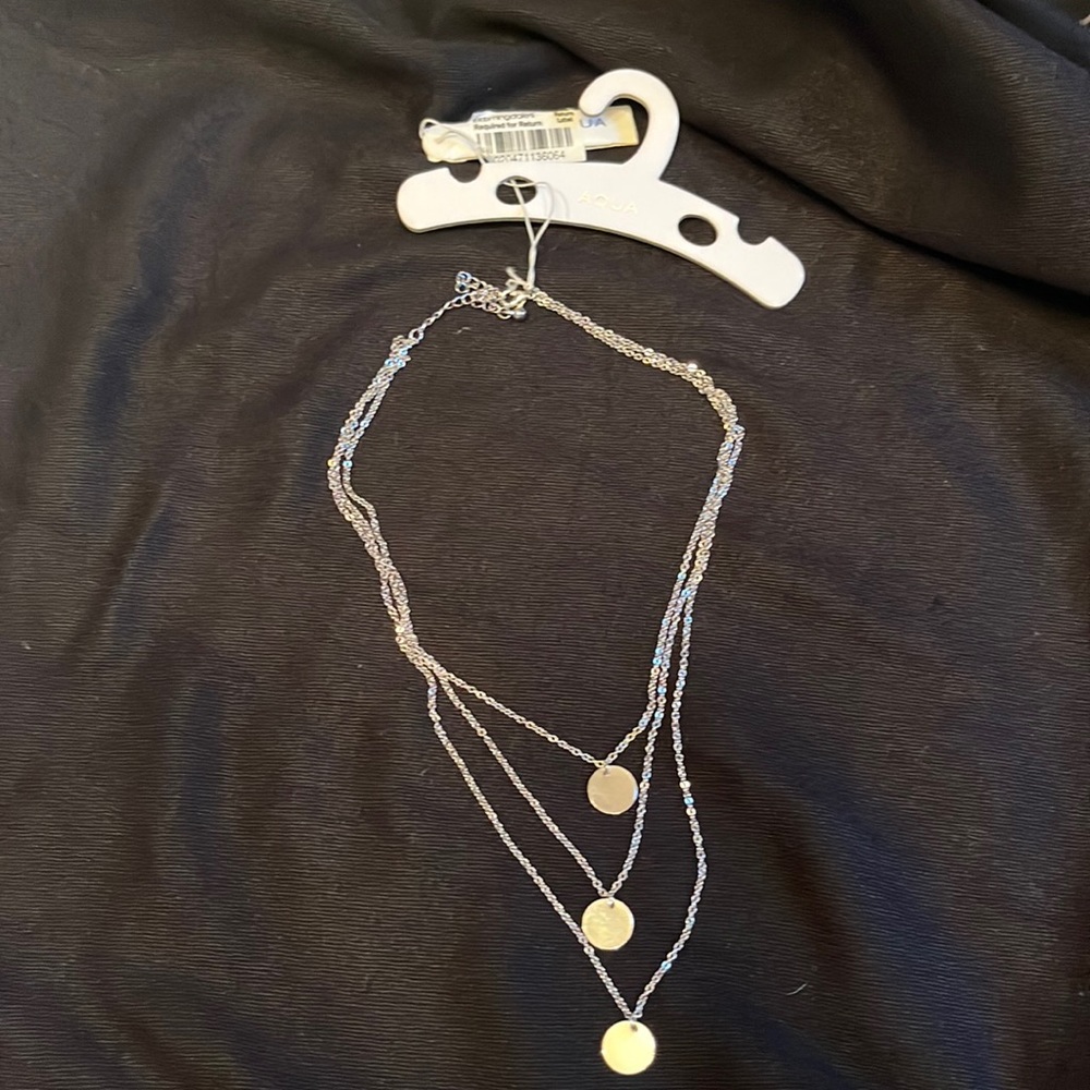 BRAND NEW NEVER WORN Aqua 3 - tier silver chain necklace with silver discs